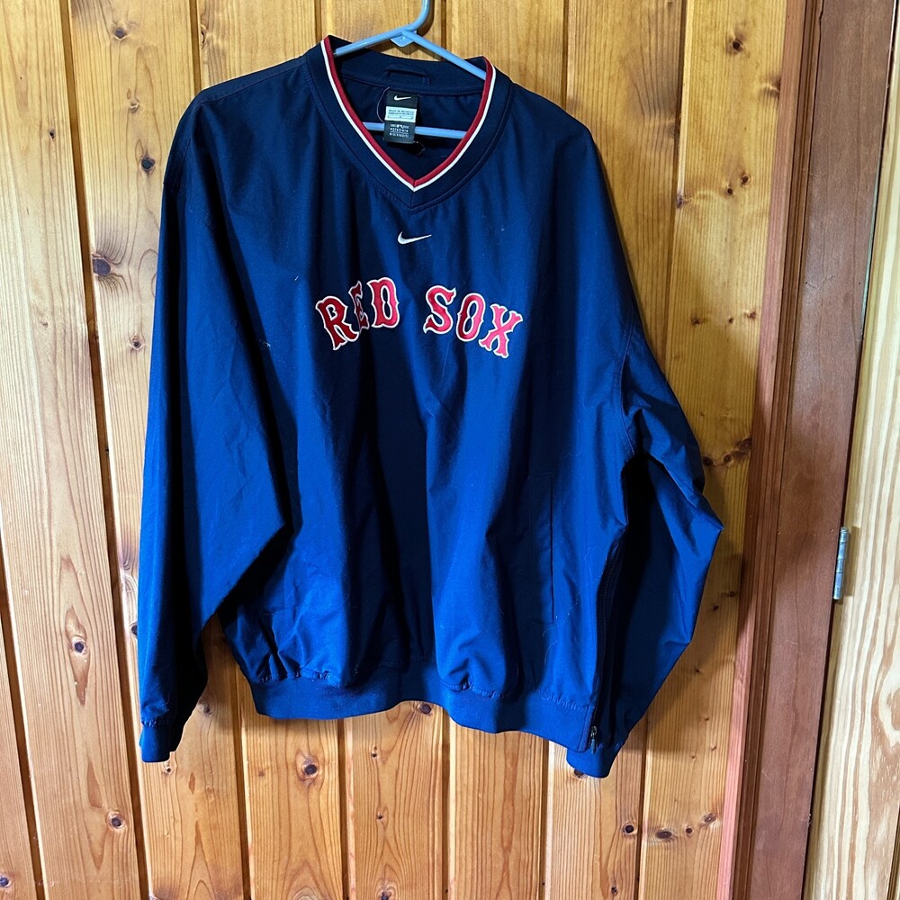 Nike Team MLB Boston Red Sox V-Neck Windbreaker Pullover Navy Blue Mens L